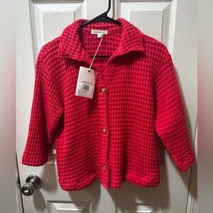 NWT Mododoc Red Waffle Knit Button-Up Jacket Size: S Color: Glazed Cherry